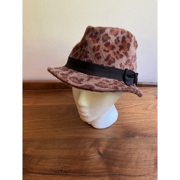 Vintage Y2K Leopard Print Pony Hair Fedora Real Fur Short Brim Women\'s O/S main image 8